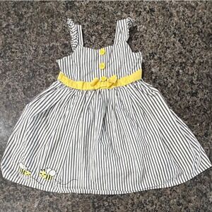 Gymboree Girls 3T Navy White Striped Bumblebee Cotton Dress Yellow Bow Ruffle